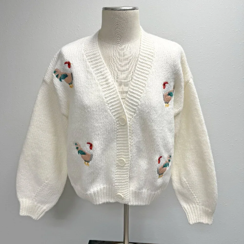 Embroidered Chicken Cardigan Sweater - Picture 3 of 10